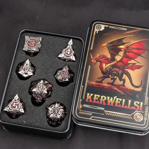 Miniatura 6 de KERWELLSI - Juego de dados metálicos DND D&D, 7 piezas con diseño de enredaderas naturales, dados de juego de rol con caja de regalo, dados negros