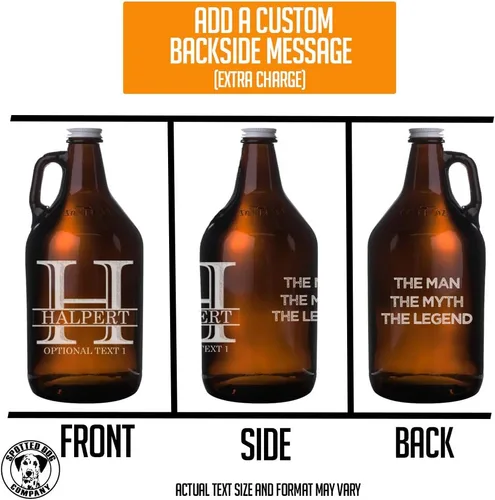 Miniatura 4 de Spotted Dog Company Jarra de cerveza de vidrio ámbar grabada personalizada de 64 onzas – Regalos grabados personalizados para hombres – Regalos