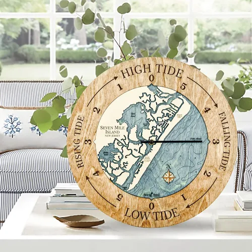 Miniatura 3 de Sea & Soul Seven Mile Island - Reloj de marea náutico de 16 pulgadas, Avalon y Stone Harbor - Reloj de marea alta con mapa de madera en 3D, regalos