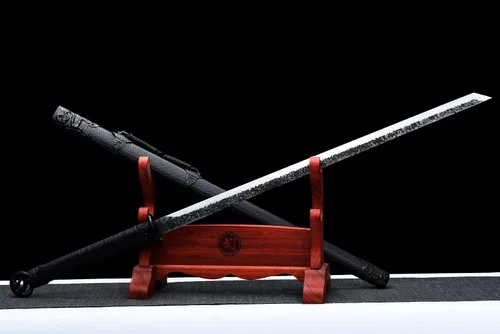 Miniatura 3 de Espada de dragón negro fresco de 40 pulgadas, acero al carbono, hoja recta japonesa Ninjato