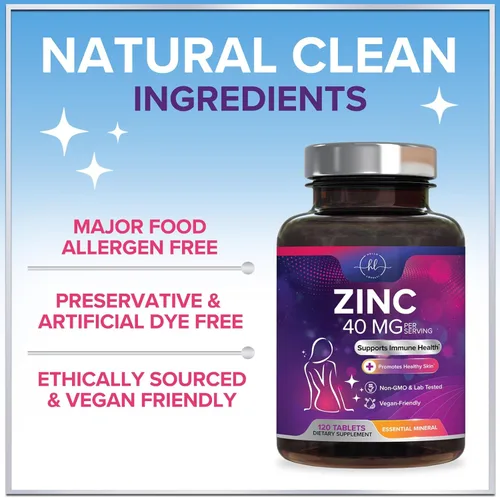Miniatura 7 de Suplementos de zinc de 40 mg – Apoyo inmunológico de alta potencia y suplemento antioxidante – El mejor suplemento de zinc para la salud de la piel