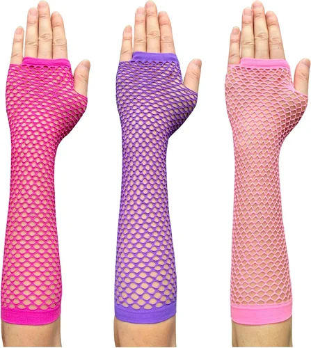 Miniatura 11 de Guantes de red sin dedos para mujer, guantes de red de pescado, calentadores de brazos de malla para fiestas Emo o góticas y 80s o 90S W-N-NG2