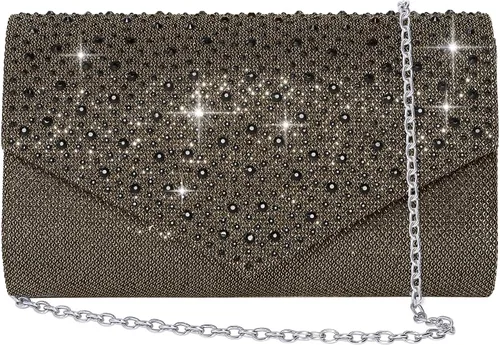 Miniatura 17 de Bolso de noche para mujer, clutch con diamantes de imitación tipo sobre, cartera de mano para fiestas, bodas y graduaciones