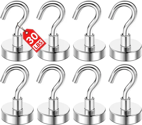 Miniatura 10 de E BAVITE Ganchos magnéticos negros, gancho magnético de neodimio fuerte de 30 libras para crucero, parrilla, toalla, colgar en interiores, cocina