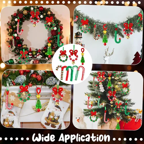 Miniatura 5 de Manualidades Navideñas para Adultos y Niños, Kit de Adornos Navideños con Cuentas de 55 Piezas, Incluye 20 Piezas de Corona con Campana/5 Piezas
