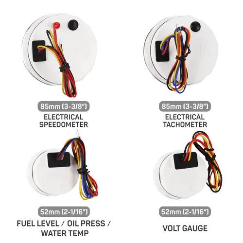 Miniatura 5 de RACETECH Juego de 6 Instrumentos – Velocímetro GPS de 85mm 200 Km/h & Tacómetro 8000 RPM – Medidores de 52mm de Combustible, Aceite, Temperatura