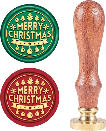 CRASPIRE Sello de cera de sellado de Feliz Navidad, árbol de Navidad, bola de Navidad, sello de cera X'Mas EVE, cabeza de latón con mango de madera