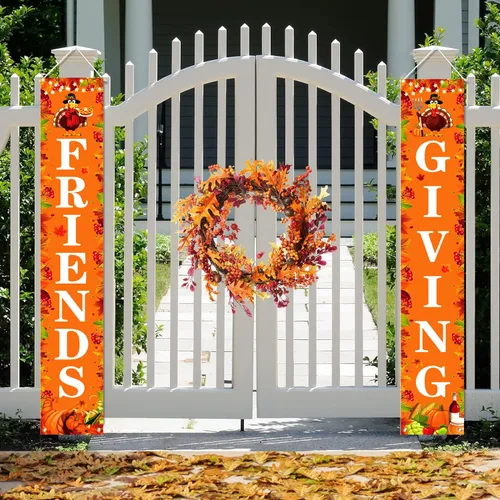Miniatura 6 de Decoraciones de fiesta de Friendsgiving - Cartel de puerta de Acción de Gracias, 71 x 12 pulgadas (naranja)