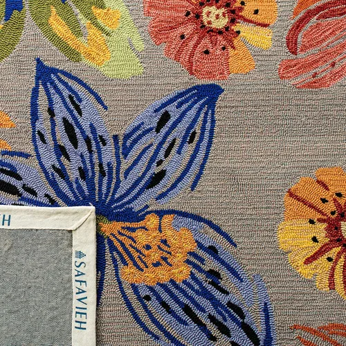 Miniatura 6 de SAFAVIEH Four Seasons Collection FRS468C - Alfombra floral con gancho a mano, 5 x 7 pies, gris/naranja