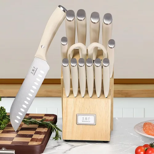 Miniatura 8 de WANGMAZI Juego de 15 cuchillos de acero inoxidable japonés de alto carbono, juego de cuchillos afilados para cocina, apto para lavavajillas, caja