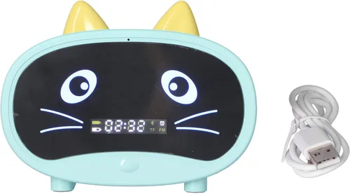Altavoz Bluetooth, radio despertador pequeña para dormitorios, alarma doble, pantalla LED, bonito diseño de oreja de gato compatible con memoria y