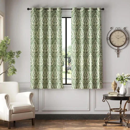 Miniatura 16 de jinchan Cortinas opacas de 90 pulgadas de largo, 2 paneles de medallón de damasco azul, cortinas de ventana para dormitorio, con ojales, aislamiento