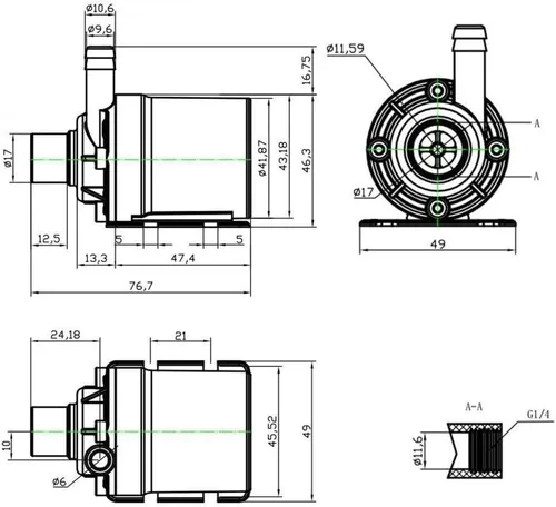 Miniatura 4 de ZAOJIAO Bomba de agua sumergible sin escobillas centrífuga 800L/H 210GPH 5M/16 pies para fuente, piscina, sistema de circulación solar, sistema