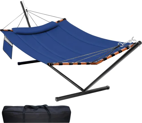 Miniatura 12 de TegerDeger Hamaca para 2 personas de 12 pies con soporte incluido, hamaca grande de 55 x 79 pulgadas, capacidad de 450 libras con barra separadora