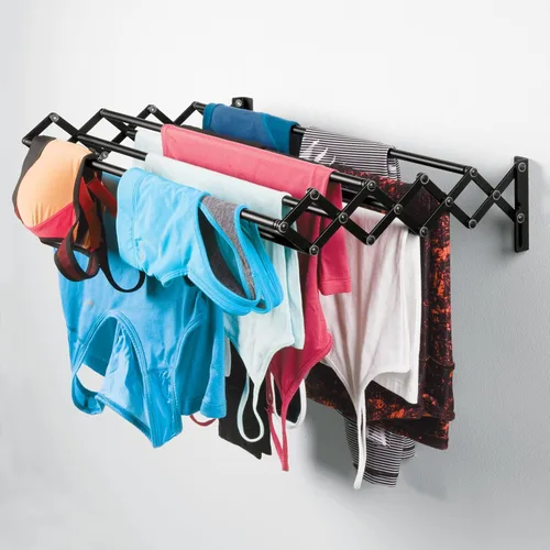 Miniatura 2 de mDesign Estante de secado de aire retráctil extensible de acero para montaje en pared, 8 barras para colgar prendas, organizador montado