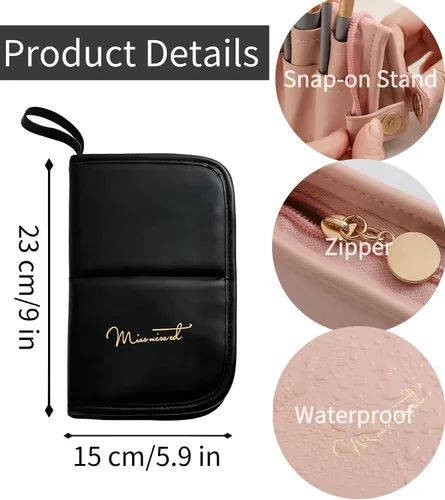 Miniatura 2 de YLYZ Bolsa de brochas de maquillaje, resistente al agua, organizador de soporte para brochas de maquillaje, bolsa de viaje para brochas de Negro