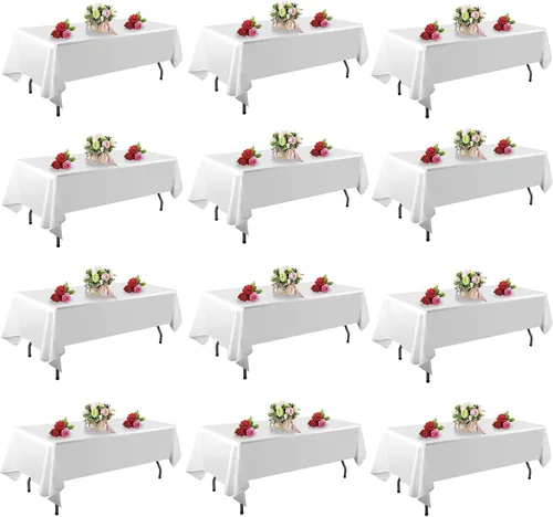 Miniatura 13 de FINDYOU - Paquete de 6 manteles blancos rectangulares de 60 x 84 pulgadas para mesas rectangulares de 6 pies. Manteles de poliéster lavables