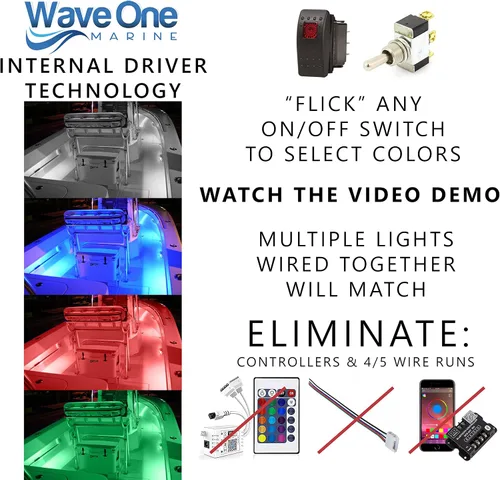 Miniatura 3 de Wave One Marine Spectrum RGBW Luz Rígida Controlador Interno LED Impermeable Luz de Cortesía Decorativa para Barco 12V Voltios RV Control