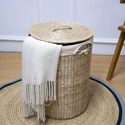Miniatura 3 de Furnnylane Cesta de mimbre tejida a mano con tapa, 20 galones (75 L) Cesta grande para lavandería con forro extraíble para lavandería y decoración