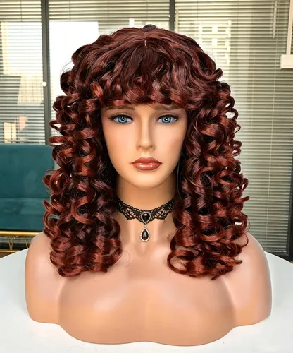 Miniatura 8 de Pelucas afro rizadas para mujeres negras, peluca larga y rizada con flequillo, fibra sintética esponjosa, sin pegamento, para cosplay y uso diario