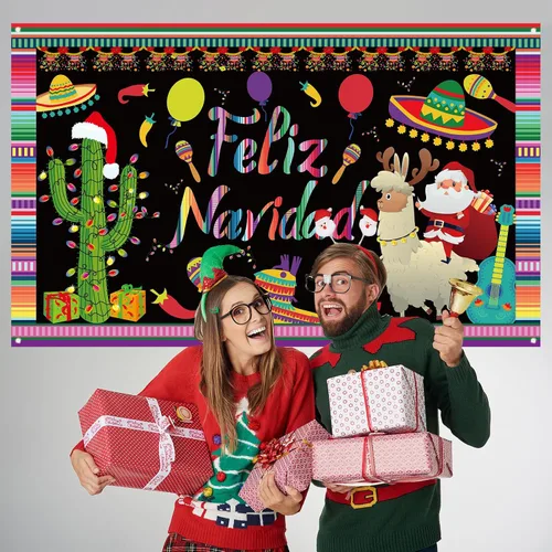 Miniatura 3 de Decoraciones de Feliz Navidad, telón de fondo para fotografía, pancarta de Navidad mexicana, decoraciones de Navidad y suministros para fiesta
