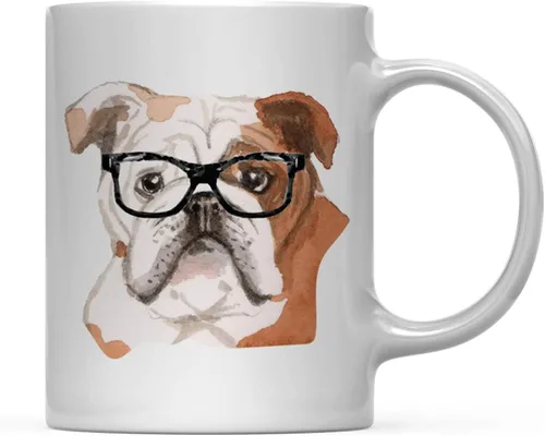 Andaz Press Funny Preppy Dog Art - Taza de café (1.3 fl oz, 0.4 fl oz), diseño de bulldog inglés en vasos negros, 1 paquete, regalo de Navidad para