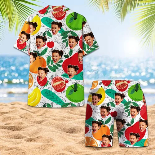 Miniatura 5 de Personalized Custom Face Tropical Unisex Hawaiian Shirt and Shorts Set with Bucket Hat S-5XL