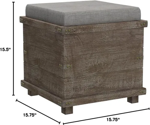 Miniatura 3 de Cortesi Home Scusset - Bandeja otomana de almacenamiento en tela y madera, gris, 15.75 pulgadas de ancho x 15.75 pulgadas de largo x 15.5 pulgadas