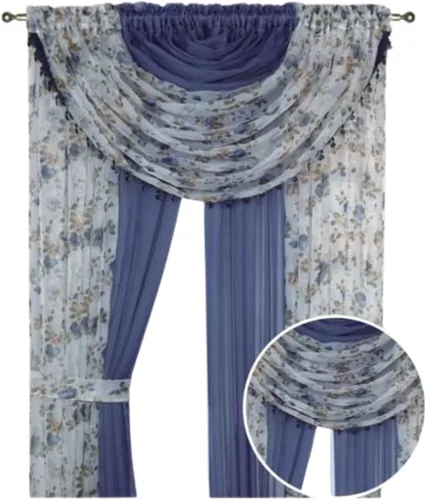 Miniatura 28 de Sapphire Home Cortinas traslúcidas – Juego de 4 paneles de dos tonos con cenefa y alzapaños, 55 x 63 pulgadas, cortina ligera filtrante de luz