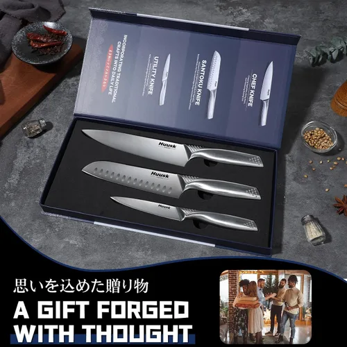 Miniatura 5 de Huusk Juego de 3 Cuchillos - Juego de Cuchillos de Cocina de Acero Inoxidable Japonés, Juego de Cuchillos de Chef Profesionales Ultra Afilados