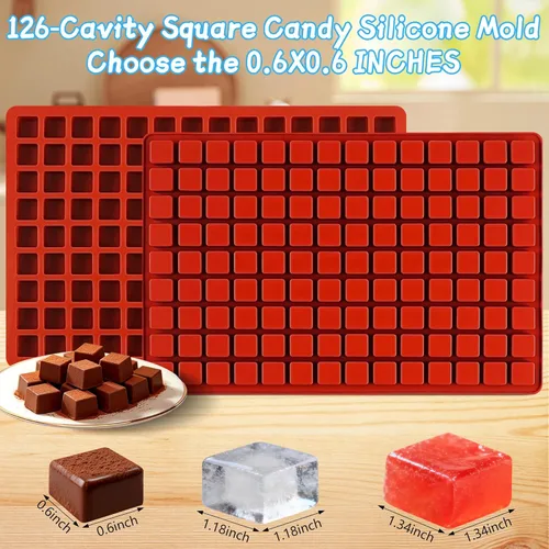 Miniatura 5 de 3 moldes cuadrados de silicona para caramelos, 126 cavidades, mini moldes cuadrados de silicona para caramelos, gomitas, chocolate, cubitos de hielo