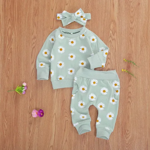 Miniatura 3 de Conjunto de 3 piezas de ropa de manga larga para bebé y niña, camiseta y pantalones