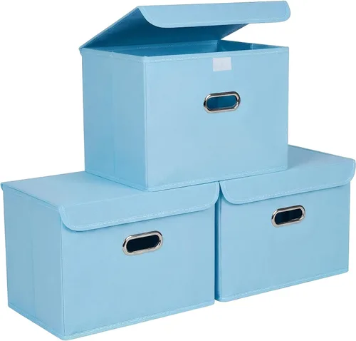 Miniatura 20 de STOREONE Contenedores de Almacenamiento de Tela en Forma de Cubo Plegables, Organizador Contenedor Cesta Plegable con Tapas y Asas de Metal