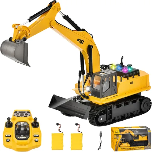 Excavadora a control remoto, escala 1:14 15CH Excavadora RC para adolescentes, vehículos de construcción RC de 2.4 GHz con excavadora, vehículos de