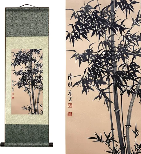 Miniatura 23 de AtfArt Decoración asiática de pared, hermosa pintura de pergamino de seda, 4 flores de hombre justo, orquídea ciruela, bambú, crisantemo, decoración