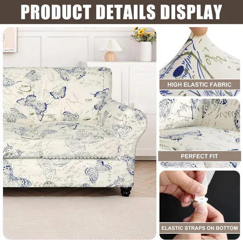 Miniatura 2 de SearchI - Funda de sofá elástica con estampado floral, 3 piezas, incluye 2 fundas de cojín independientes, protector lavable para muebles de sala