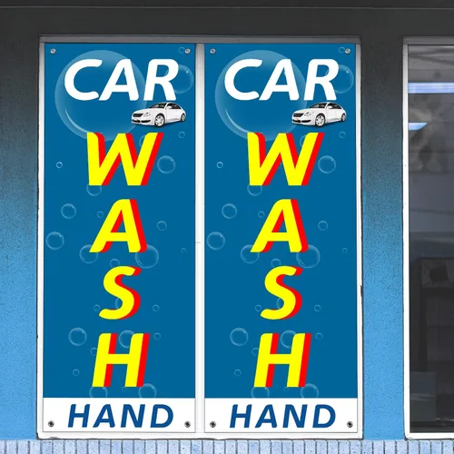 Miniatura 6 de Cartel de lavado de autos extra grande, 96.5 x 37.4 pulgadas duradero para lavado de autos (mano) para interiores y exteriores con cuerda