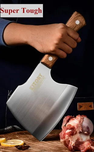 Miniatura 5 de Kitory Cuchillo de carnicero para carne y huesos forjado tradicional para carne y hueso Marrón