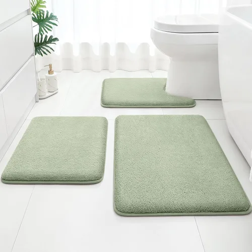 Miniatura 13 de HOMEIDEAS Juego de 3 alfombras de baño mejoradas, alfombras de baño de espuma viscoelástica ultra suaves, superabsorbentes, antideslizantes, Beige