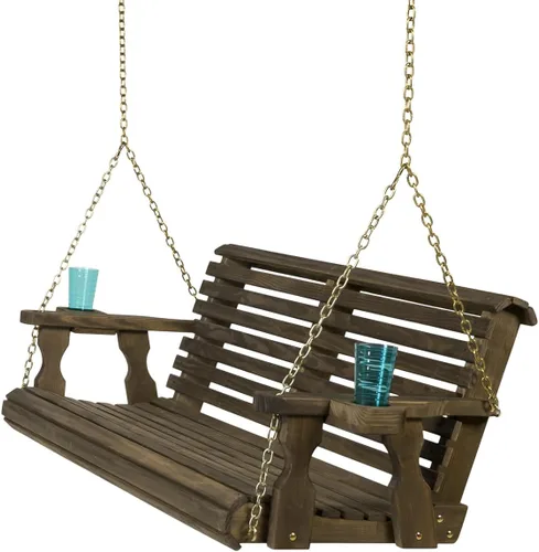 Miniatura 15 de Columpio Amish resistente para terraza (800 lb) con cadenas para colgar y posavasos Tinte negro semisólido