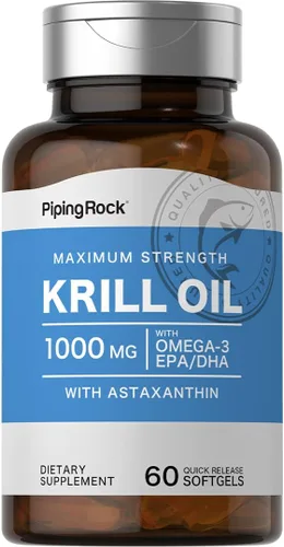 Piping Rock Aceite de krill 1000 mg cápsulas blandas | 60 unidades | Suplemento para mujeres y hombres | con Omega 3, astaxantina, EPA, DHA | Sin
