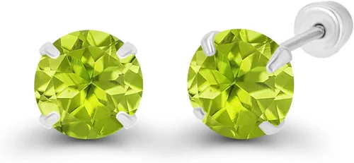 Miniatura 2 de Aretes de tuerca con tuerca de oro macizo de 14 quilates, hipoalergénicos, 0.157 in, con piedra natal redonda