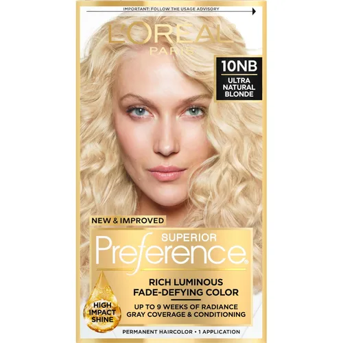 L'Oreal Paris Superior Preference - Tinte permanente luminoso que desafía la decoloración, tinte para el cabello hasta 9 semanas de resplandor, 10NB