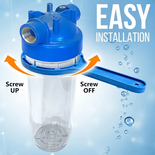 Miniatura 4 de Sistema de filtro de agua estándar transparente de 10 pulgadas para toda la casa con válvula de alivio de prensatelas, puerto de latón