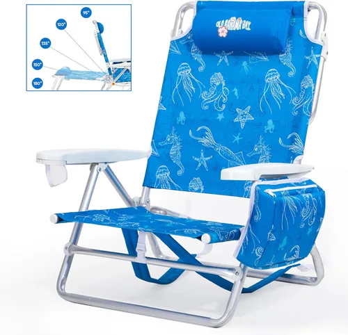 Miniatura 9 de Old Bahama Bay Silla de playa tipo mochila, paquete de 2, silla reclinable ligera de aluminio de 5 posiciones para adultos, soporte resistente, 400
