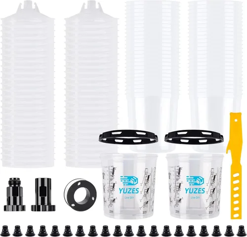 YUZES Sistema de Vasos de Mezcla de Pintura de 20 Onzas (600ml), 50 Revestimientos y Tapas de Vasos de Pintura Desechables, 2 Vasos Rígidos con