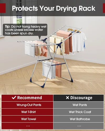 Miniatura 5 de Sakugi Tendedero de ropa con alas ajustables en altura, soporte plegable de metal para secadora de ropa y ropa de cama, plegable independiente