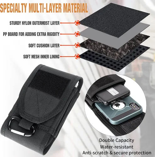 Miniatura 3 de Funda de teléfono de doble capacidad, bolsa táctica Molle para cinturón con parche de bandera para iPhone 17 Pro Max/16 Pro Max/16Pro/15ProMax/14