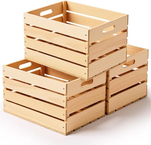 Miniatura 7 de Weysat Paquete de 3 cajas grandes de madera para almacenamiento, 16 x 12 x 9.5 pulgadas, cajas de madera sin ensamblar con asa, caja decorativa