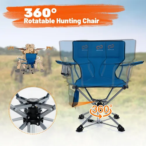 Miniatura 4 de Goplus Silla de caza giratoria de 360°, silla ciega plegable para adultos con portavasos y bolsa de transporte, sillas de camping ligeras y Azul